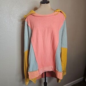 Oli & Hali Patchwork Colorblock Reverse Terry Hoodie Sweatshirt Oversized XL